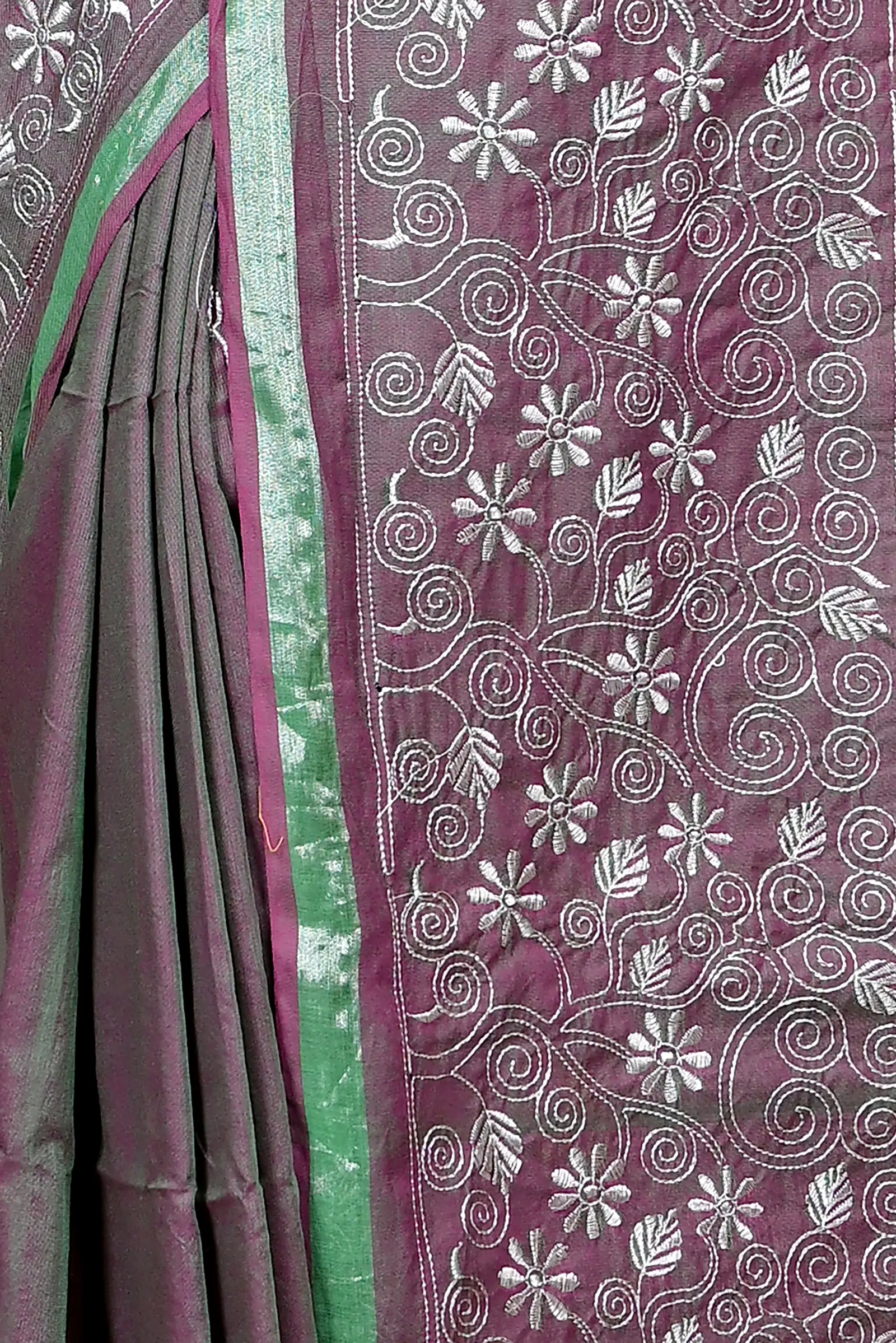 Smoke Grey Cotton Blended Paru Hand Loom Saree (547)